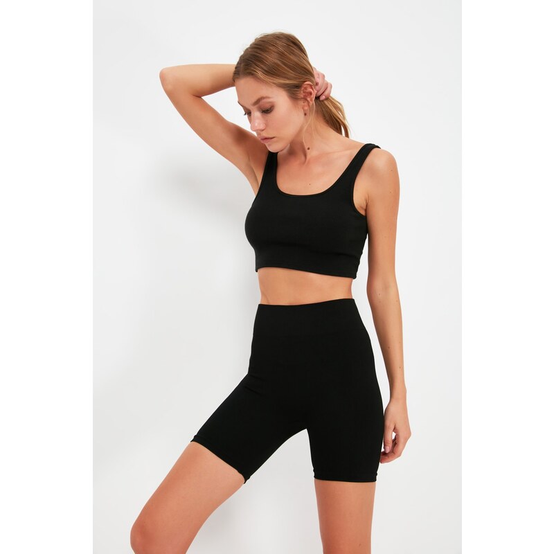 Trendyol Black Seamless/Seamless Knitted Sports Shorts Tights