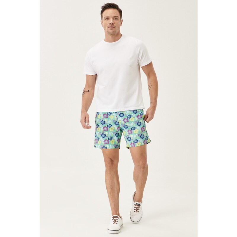 AC&Co / Altınyıldız Classics Men's Mint Standard Fit Casual Patterned Swimwear Marine Shorts.