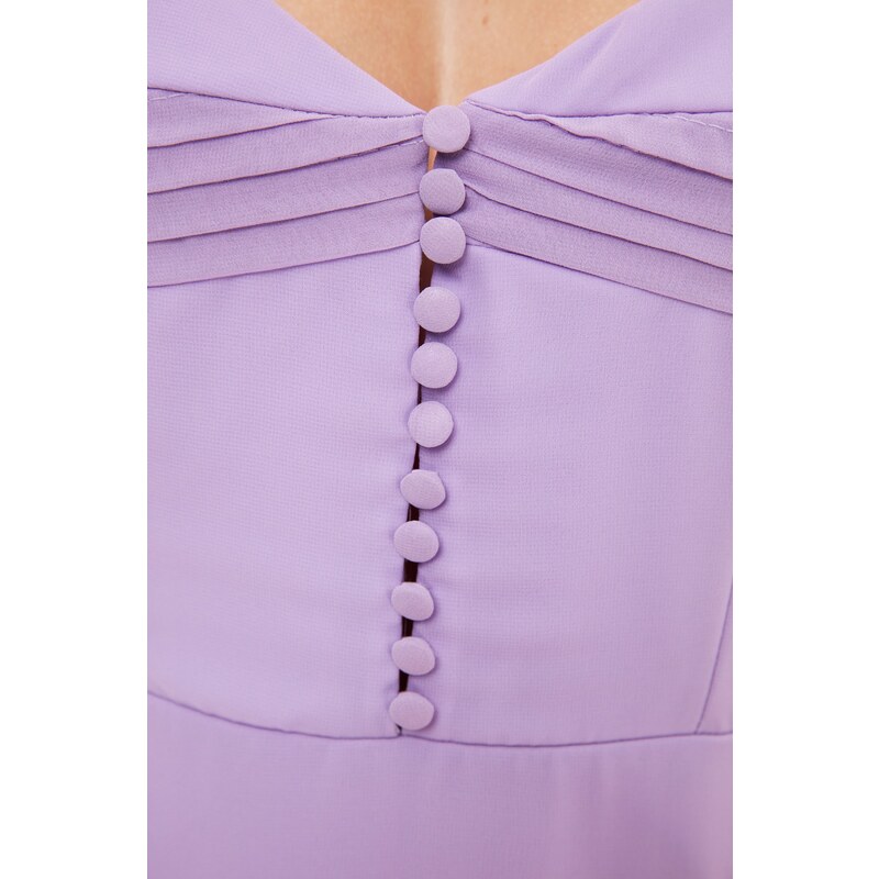 Trendyol Lilac knoflík Detailní večerní šaty