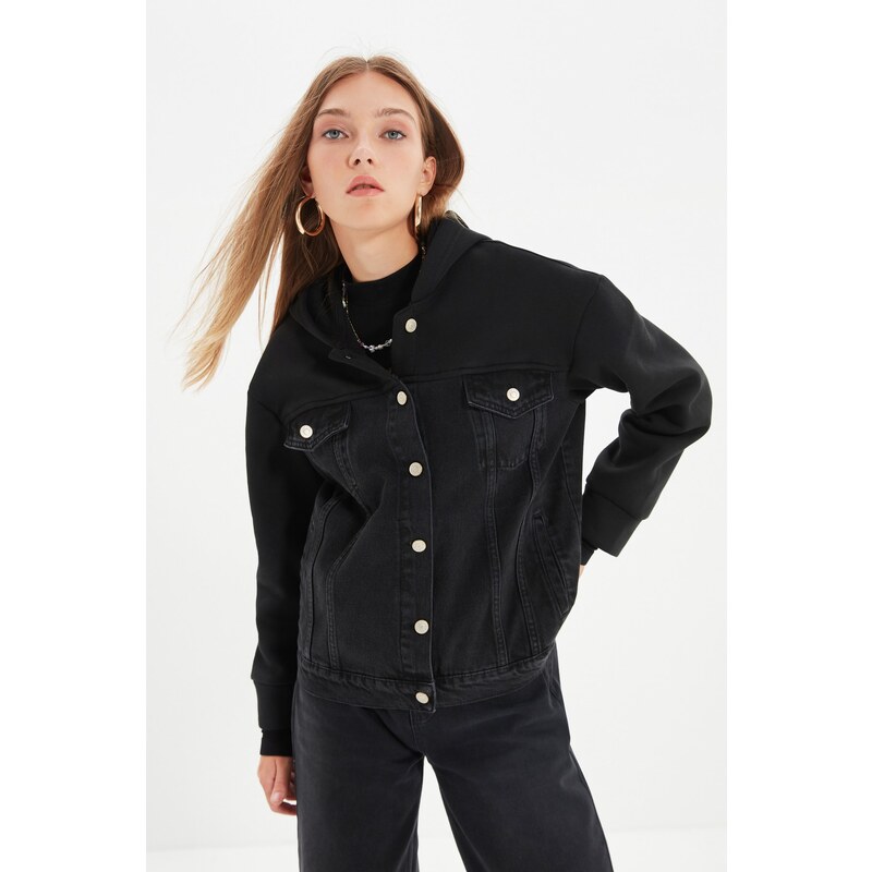 Trendyol Black Hooded Denim Jacket