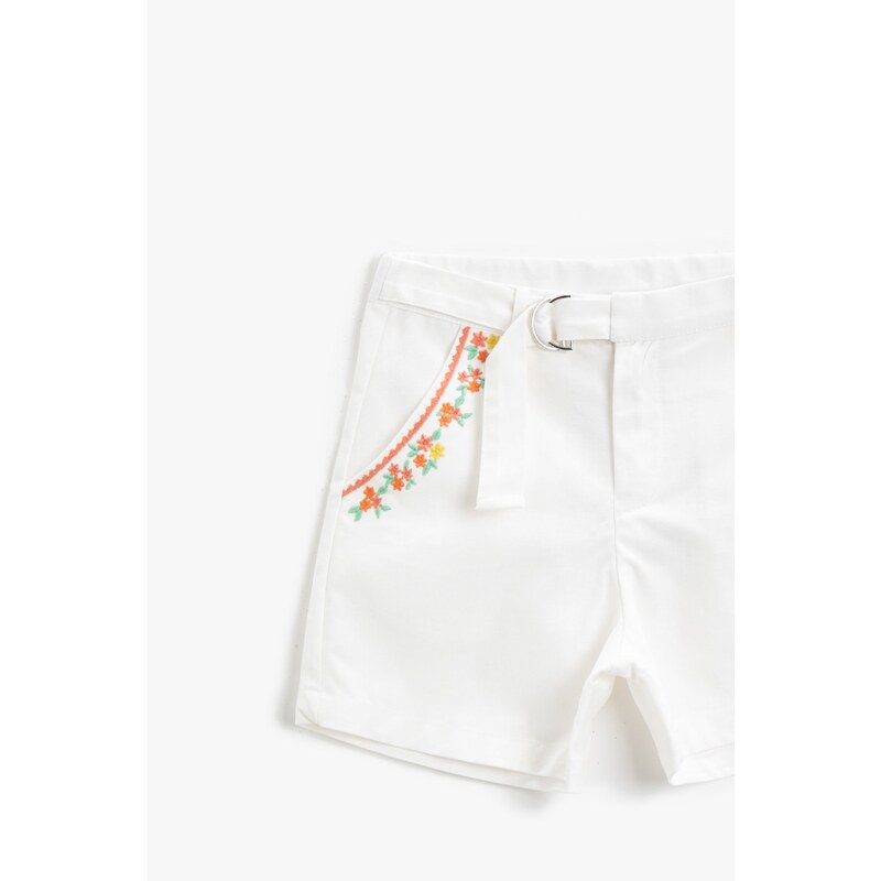 Koton Girl's Ecru Pocket Detailed Shorts Cotton