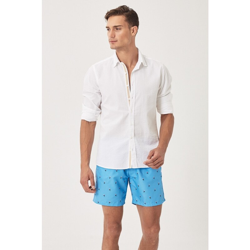 AC&Co / Altınyıldız Classics Men's Blue Standard Fit Casual Patterned Swimwear Marine Shorts