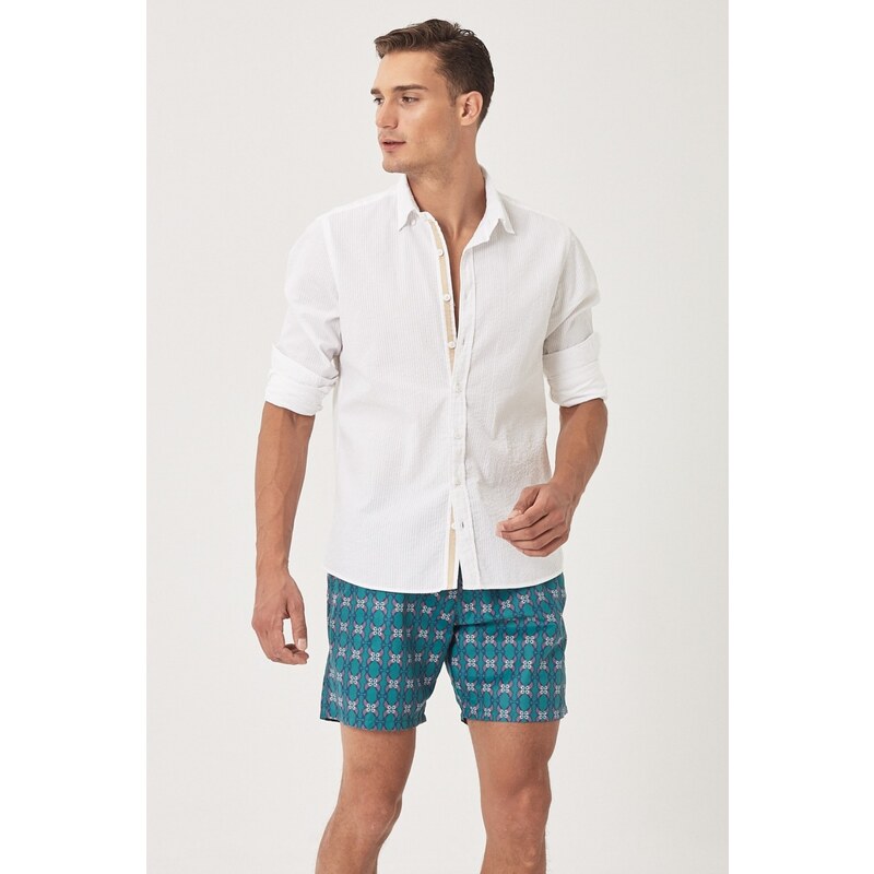 AC&Co / Altınyıldız Classics Men's Green Standard Fit Casual Patterned Swimwear Marine Shorts