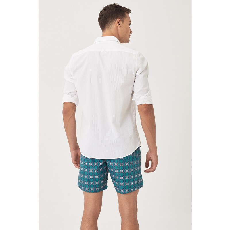 AC&Co / Altınyıldız Classics Men's Green Standard Fit Casual Patterned Swimwear Marine Shorts