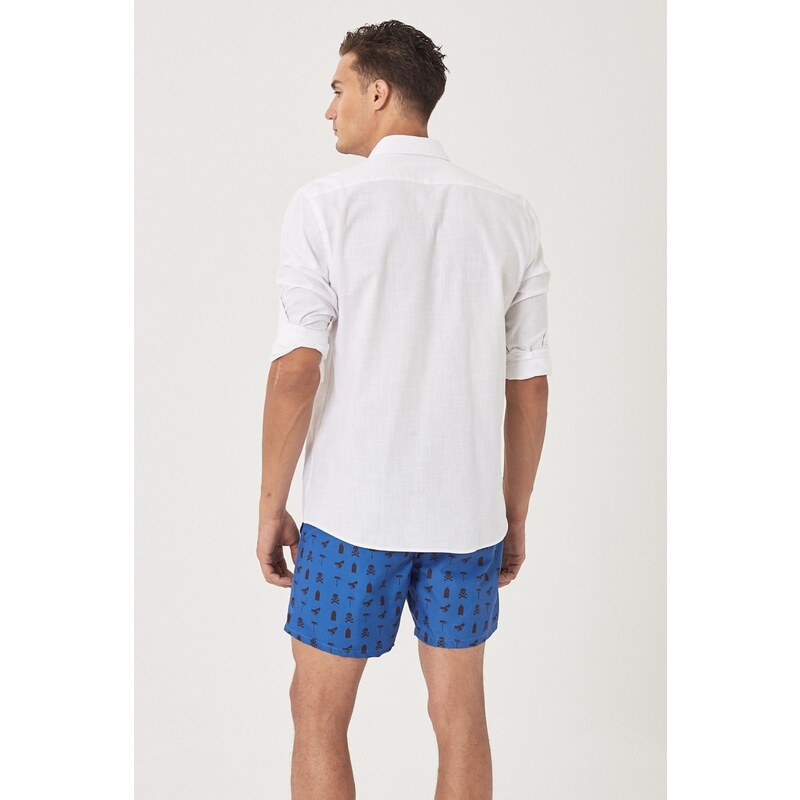 AC&Co / Altınyıldız Classics Men's Indigo Standard Fit Casual Patterned Swimwear Marine Shorts.