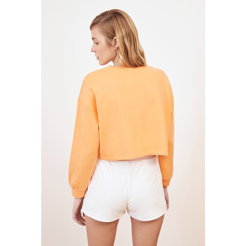 Trendyol Peach Embroidered Crop Knitted Thin Sweatshirt