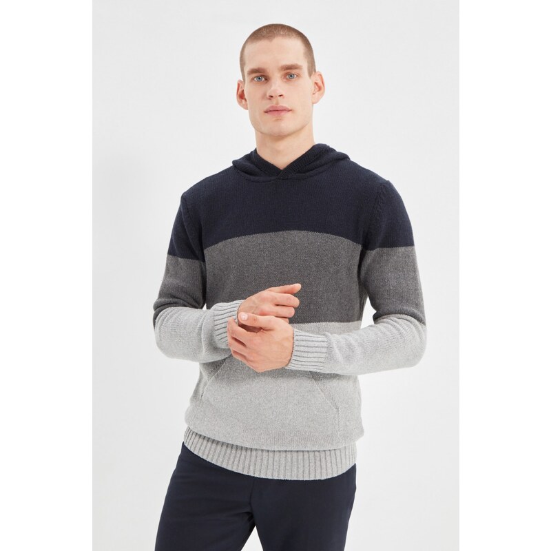 Trendyol Navy Blue Hooded Regular Fit Knitwear Sweater