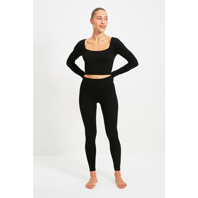 Trendyol Black Seamless/Seamless Crop Extra Stretchy Knitted Sports Top/Blouse