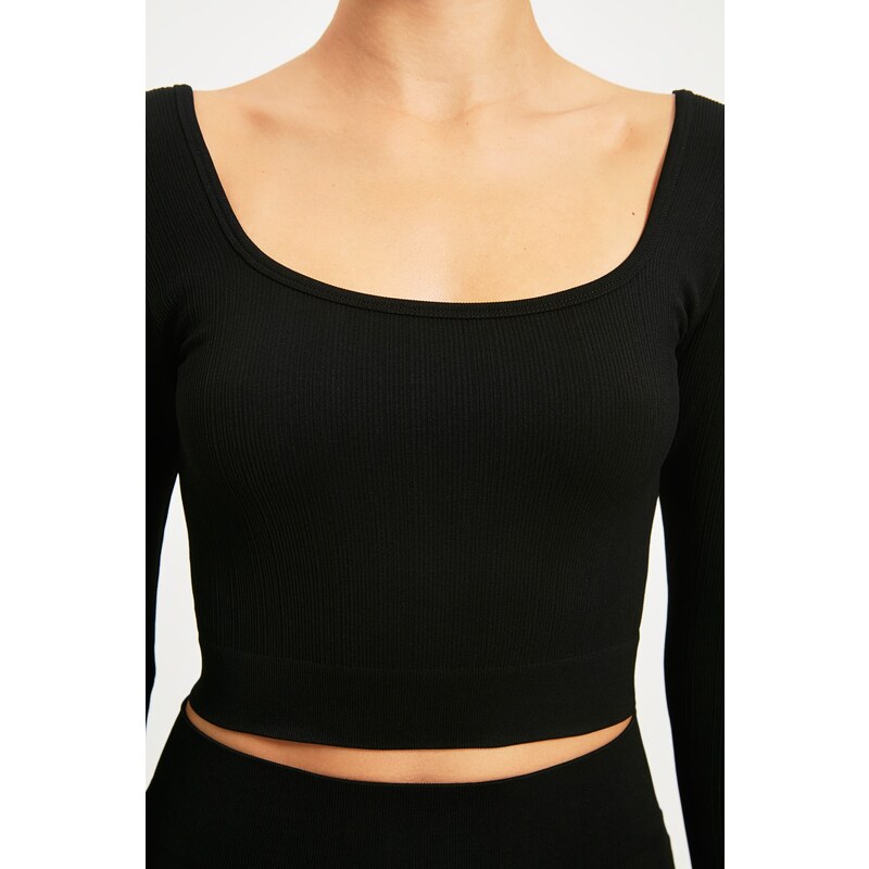 Trendyol Black Seamless/Seamless Crop Extra Stretchy Knitted Sports Top/Blouse