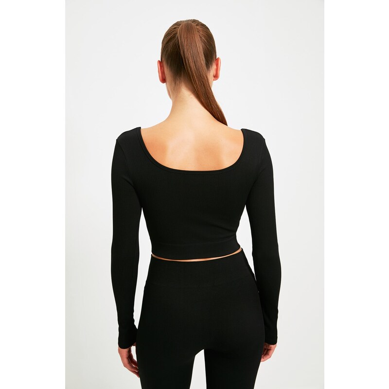 Trendyol Black Seamless/Seamless Crop Extra Stretchy Knitted Sports Top/Blouse