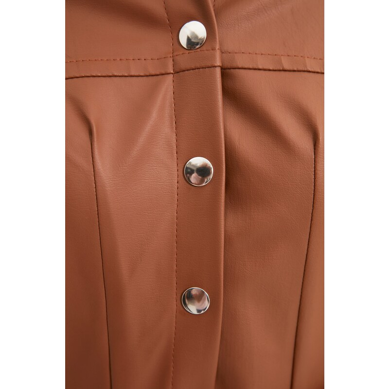 Trendyol Brown Petite Belted Leather Look Jumpsuit