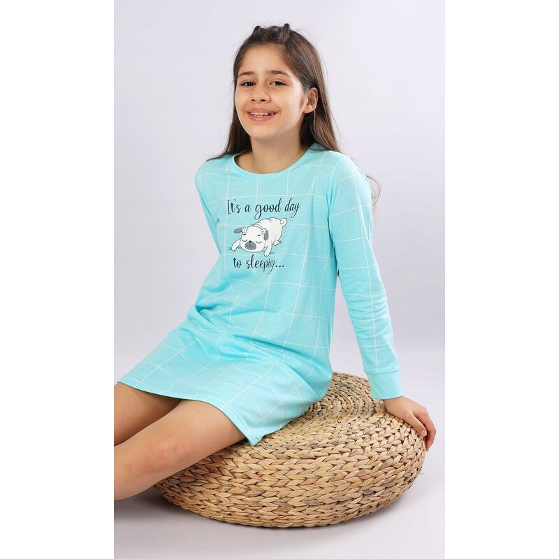 Vienetta Secret Dětská noční košile s dlouhým rukávem Ospalec - azurová