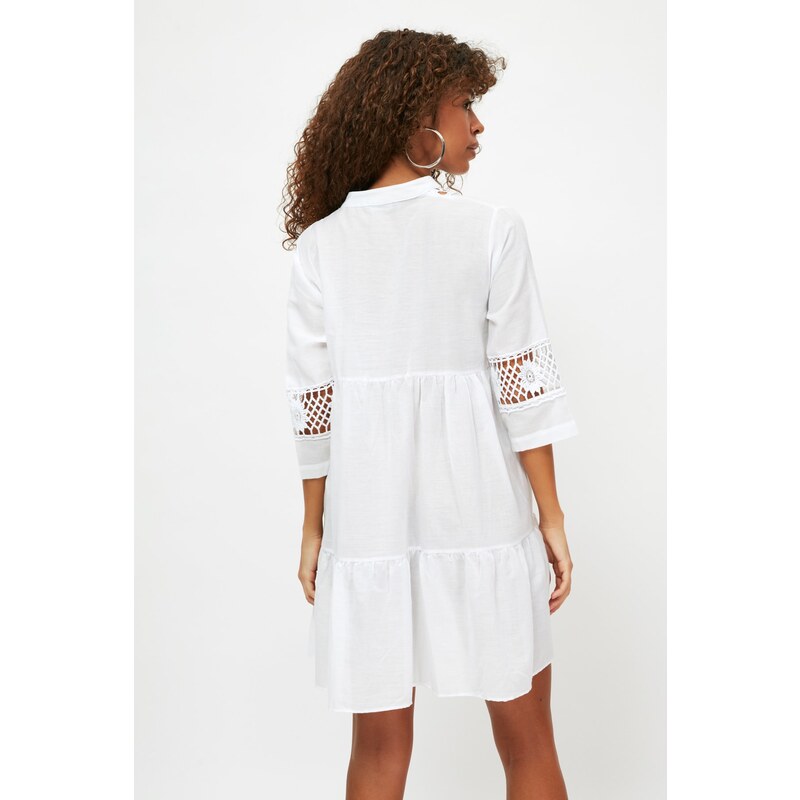 Trendyol Beige Mini Woven Lace Detailed 100% Cotton Beach Dress