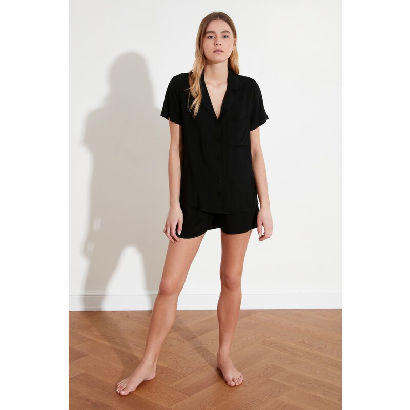 Trendyol Black Viscose Shirt-Shorts Woven Pajama Set