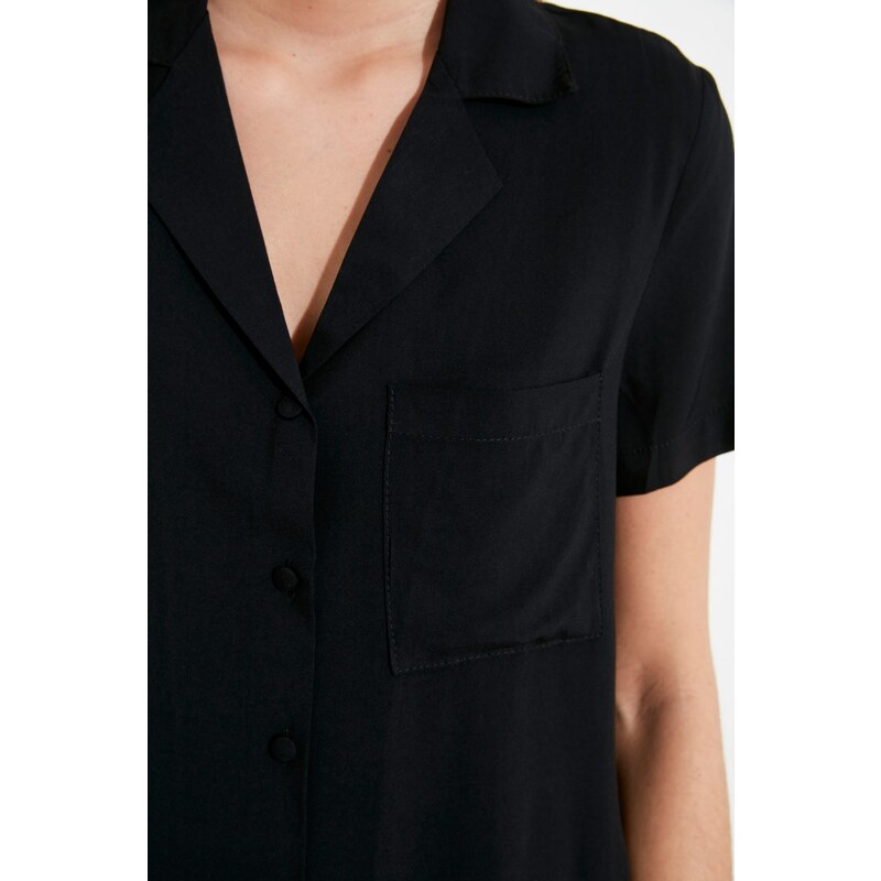 Trendyol Black Viscose Shirt-Shorts Woven Pajama Set