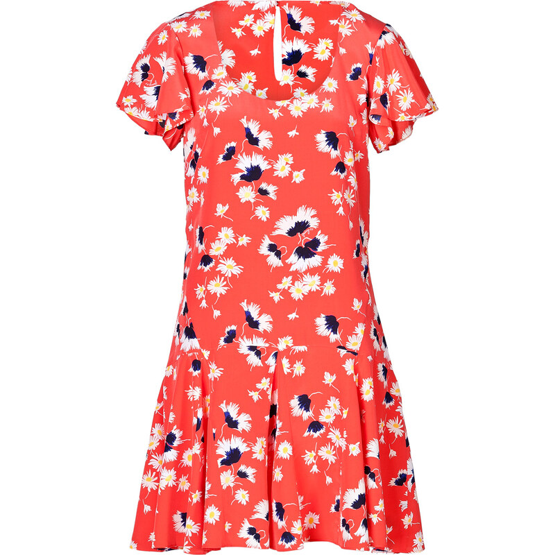 Juicy Couture Silk Feather Floral Print Dress in Persimmon