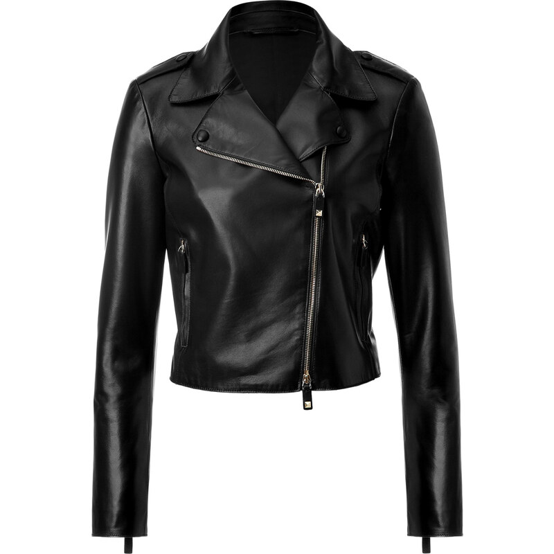 Valentino Leather Biker Jacket with Ruckstud Pulls