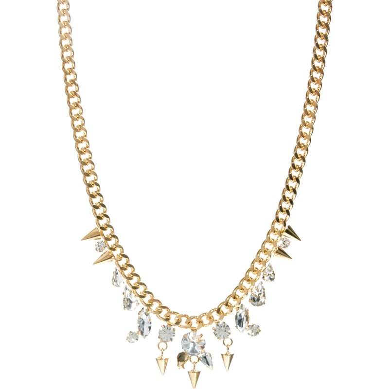Nali Chain Link Necklace With Rhinestone And Spike Detail