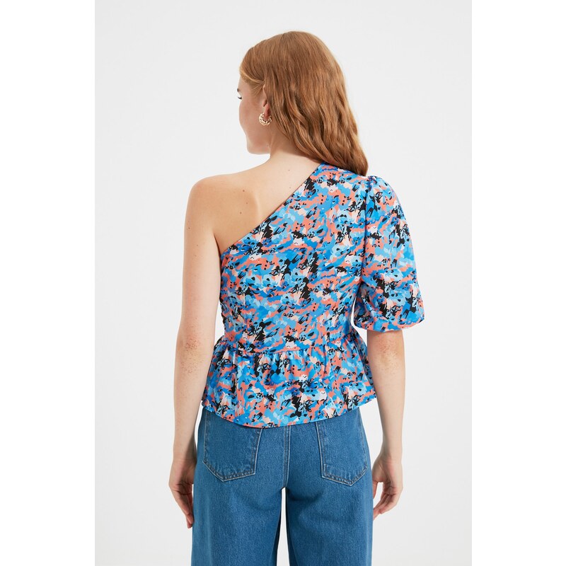 Trendyol Blue Single Sleeve Floral Woven Blouse