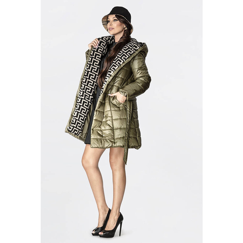 Ann Gissy Lehká dámská zimní bunda v khaki barvě se zateplenou kapucí (OMDL-019)