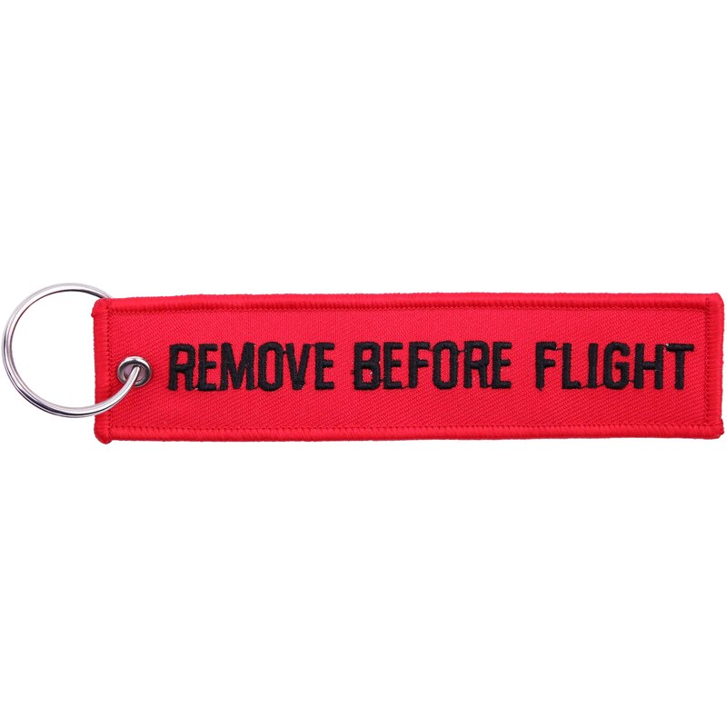 FOSTEX klíčenka Remove Before Flight červeno/černá