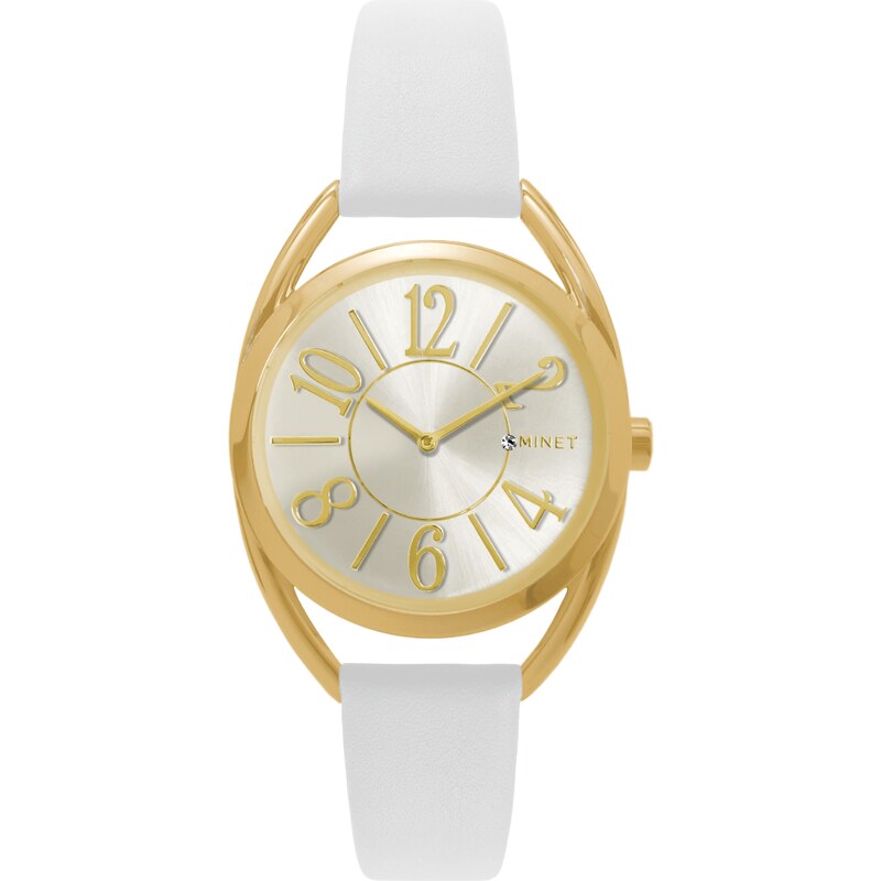 MINET Bílo-zlaté dámské hodinky s čísly ICON WHITE CHARM MWL5089 108517006