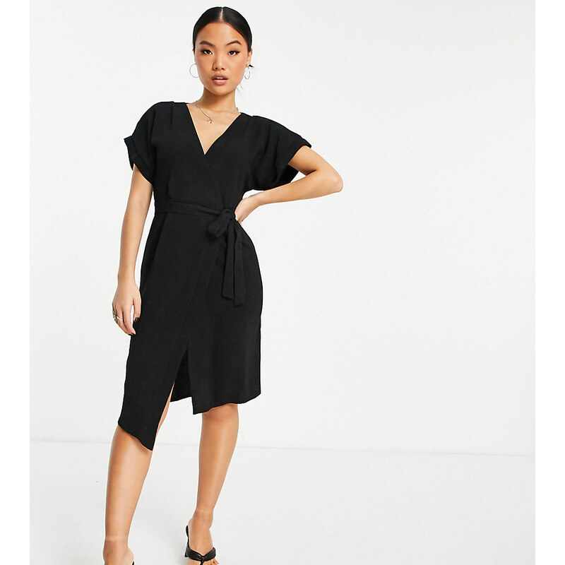 ASOS Petite ASOS DESIGN Petite wrap midi dress in black