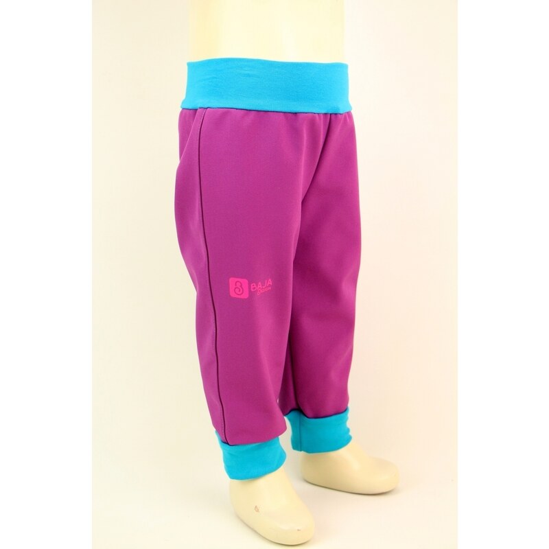 BajaDesign Jarní softshellové kalhoty, pro holčičky, fialové, tyrkys lemy