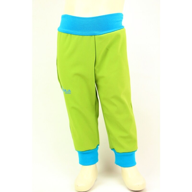 BajaDesign Jarní softshellové kalhoty, pro holčičky, pro chlapečky, zelené, tyrkys lemy