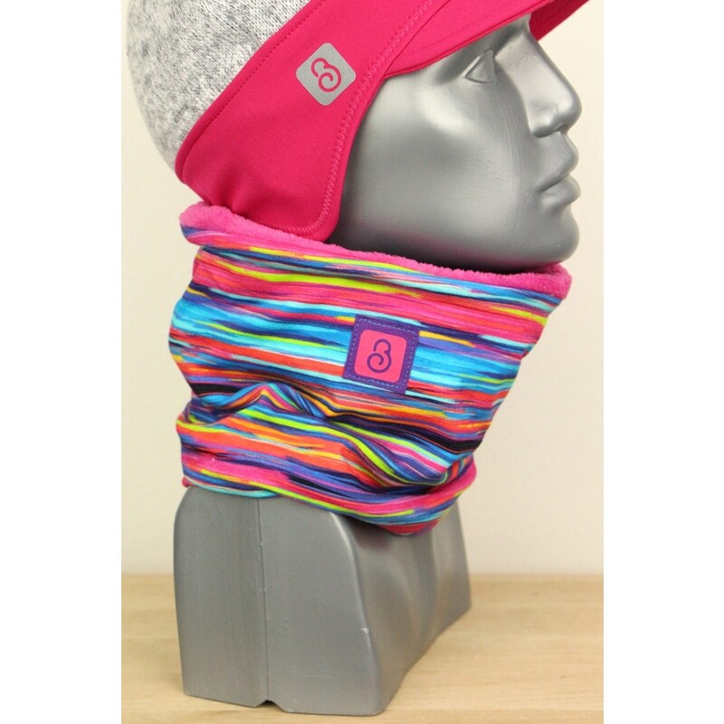 BajaDesign zimní nákrčník pro ženy, pestré pruhy + růžová vel. L