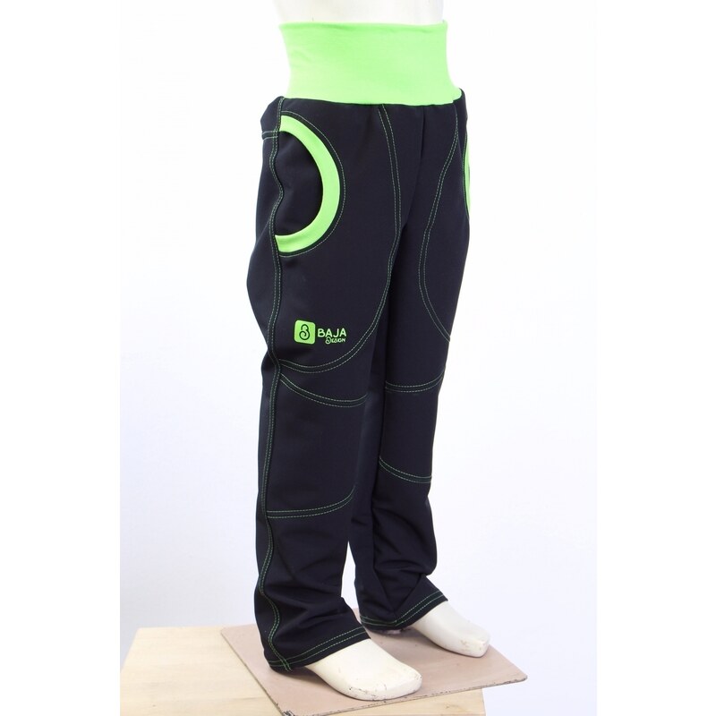 BajaDesign Jarní softshellové kalhoty pro holky, SLIM, černá + zelená