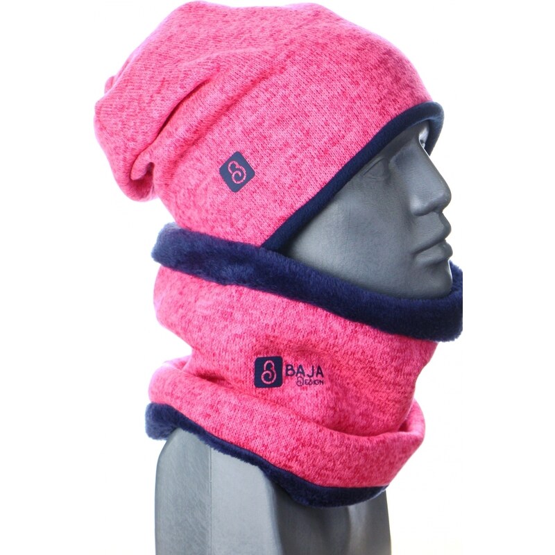 BajaDesign zimní svetrová čepice pro holky, neon. růžová + tm.