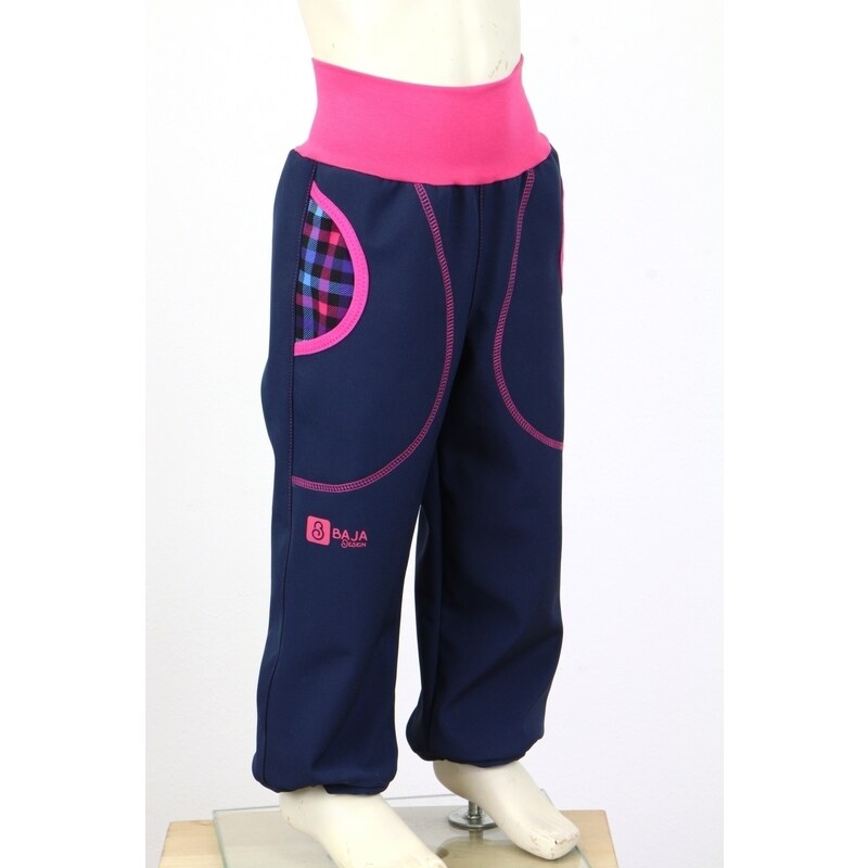 BajaDesign Zimní softshellové kalhoty pro holky, tm. modré, kostičky