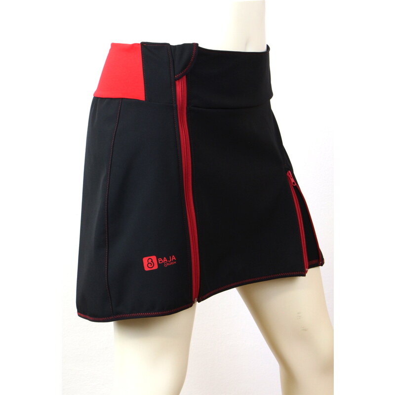 BajaDesign softshellová sukně pro ženy, černá + červené zipy vel. 46