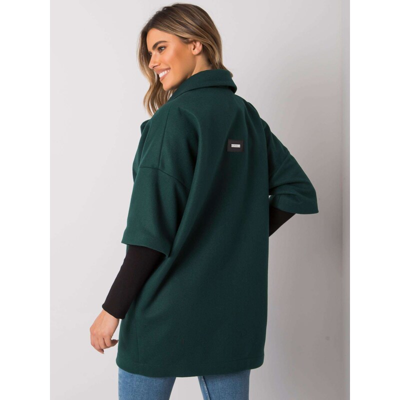 Fashionhunters RUE PARIS Tmavě zelený nadměrný kabát