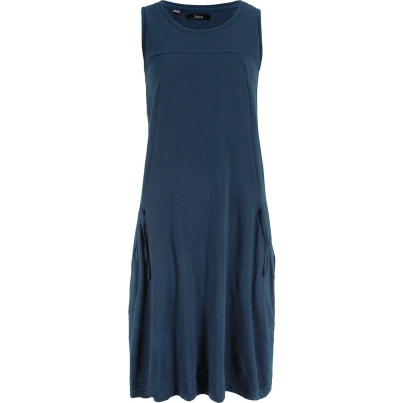 bonprix Bavlněné žerzejové šaty s kapsami, bez rukávů Modrá