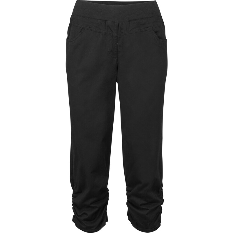 bonprix Capri kalhoty s pohodlnou pasovkou a nařasením Černá