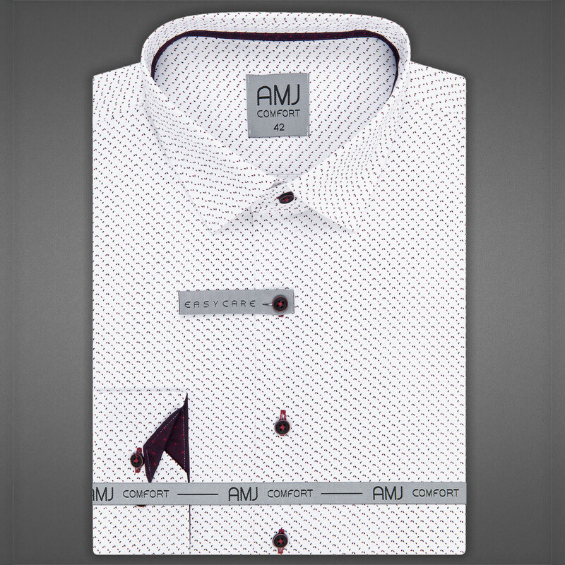 AMJ Pánská košile AMJ bavlněná, bílá zrníčkovaná VDSBR1189, dlouhý rukáv, slim fit
