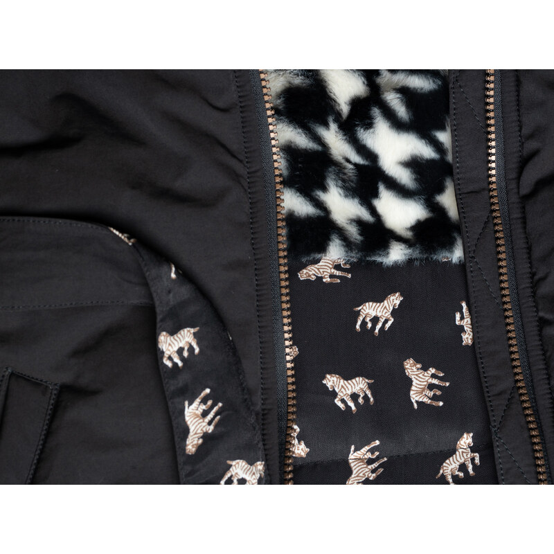 NONO Dívčí zimní bunda s páskem černá Zebra