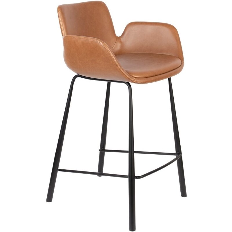 Hnědá koženková barová židle ZUIVER BRIT LL 67,5 cm