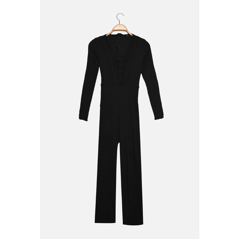 Trendyol Black Tie Detailed Knitted Jumpsuit