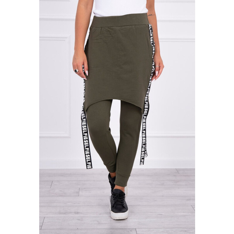 MladaModa Kalhoty à la overal s ramínkem s nápisem Self khaki 63003138