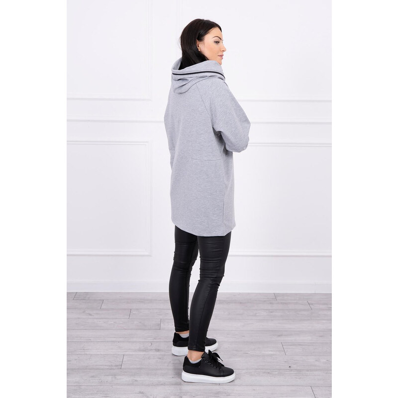 MladaModa Oversize tunika se zipem na kapuci model 0160 šedá