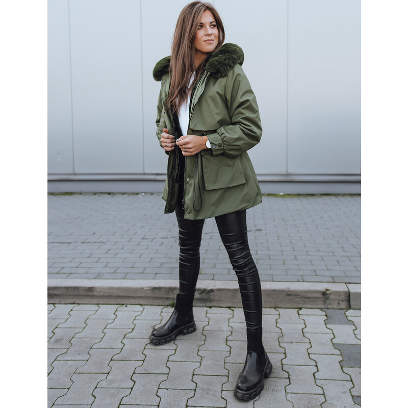 BASIC ZELENÁ ELEGANTNÍ ZATEPLENÁ PARKA Khaki