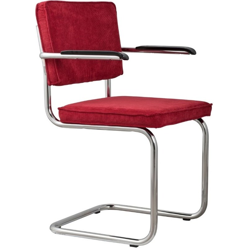 Červená manšestrová jídelní židle ZUIVER RIDGE RIB s područkami