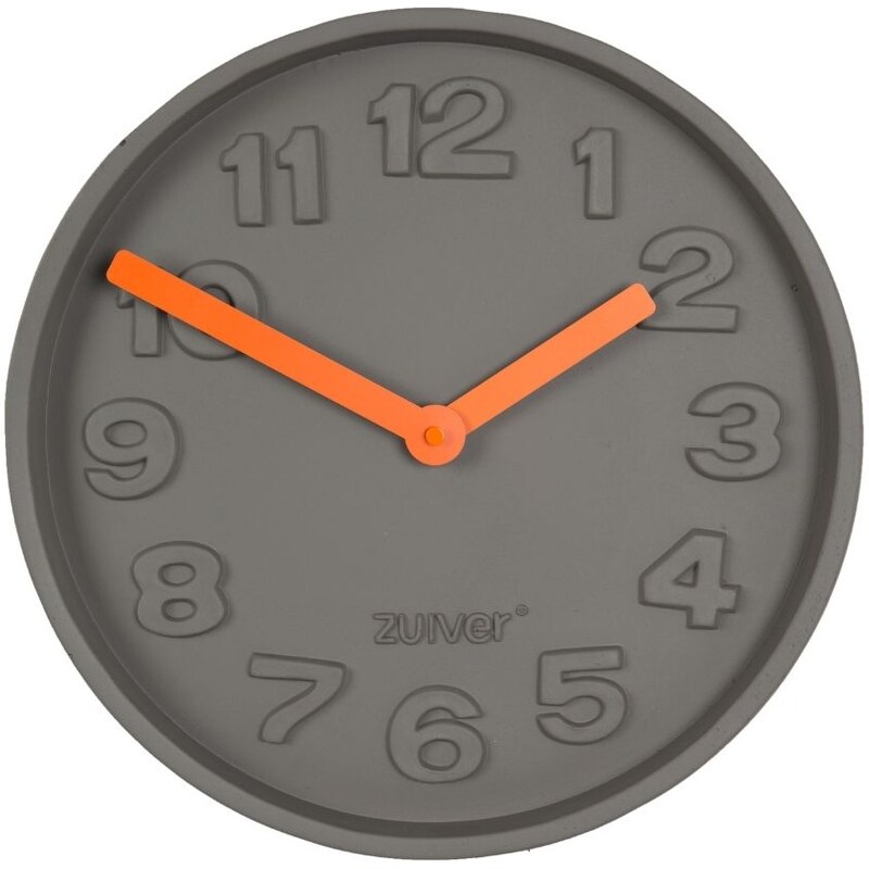 Šedé nástěnné hodiny ZUIVER CONCRETE TIME z betonu s oranžovými ručičkami