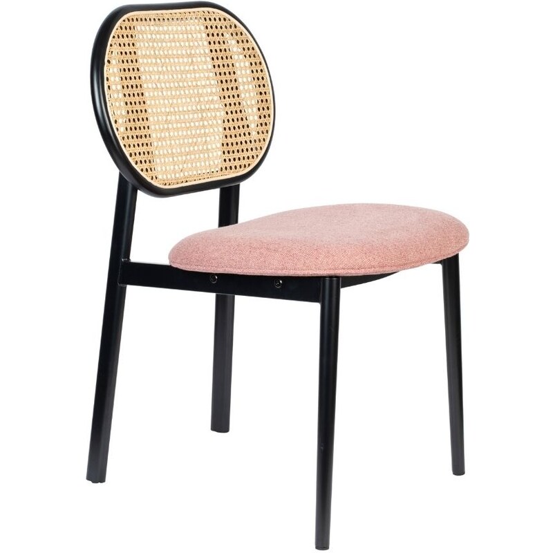Růžová látková jídelní židle ZUIVER SPIKE s ratanovým opěradlem