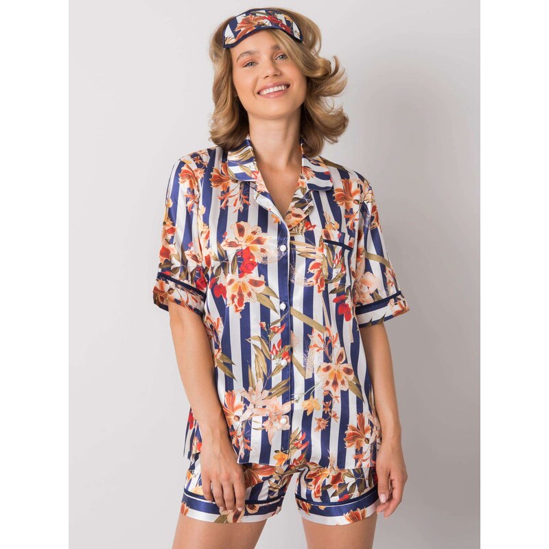 Fashionhunters Pyžamo s bílým a tmavě modrým vzorem
