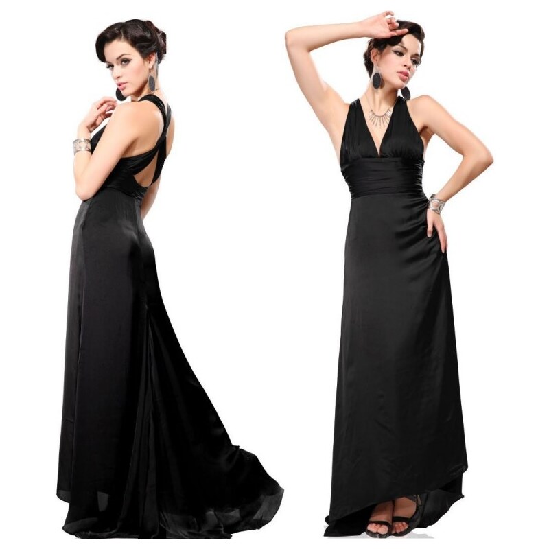 Ever Pretty elegantní černé dlouhé společenské šaty Alisa