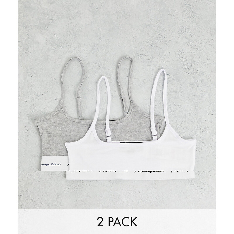 Missguided 2 pack jersey bralet with logo band in grey and white-Multi 114807107